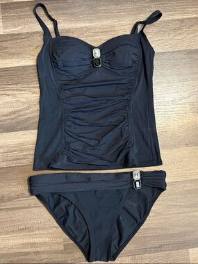 Black Tankini Swim Set with Jewel Accents